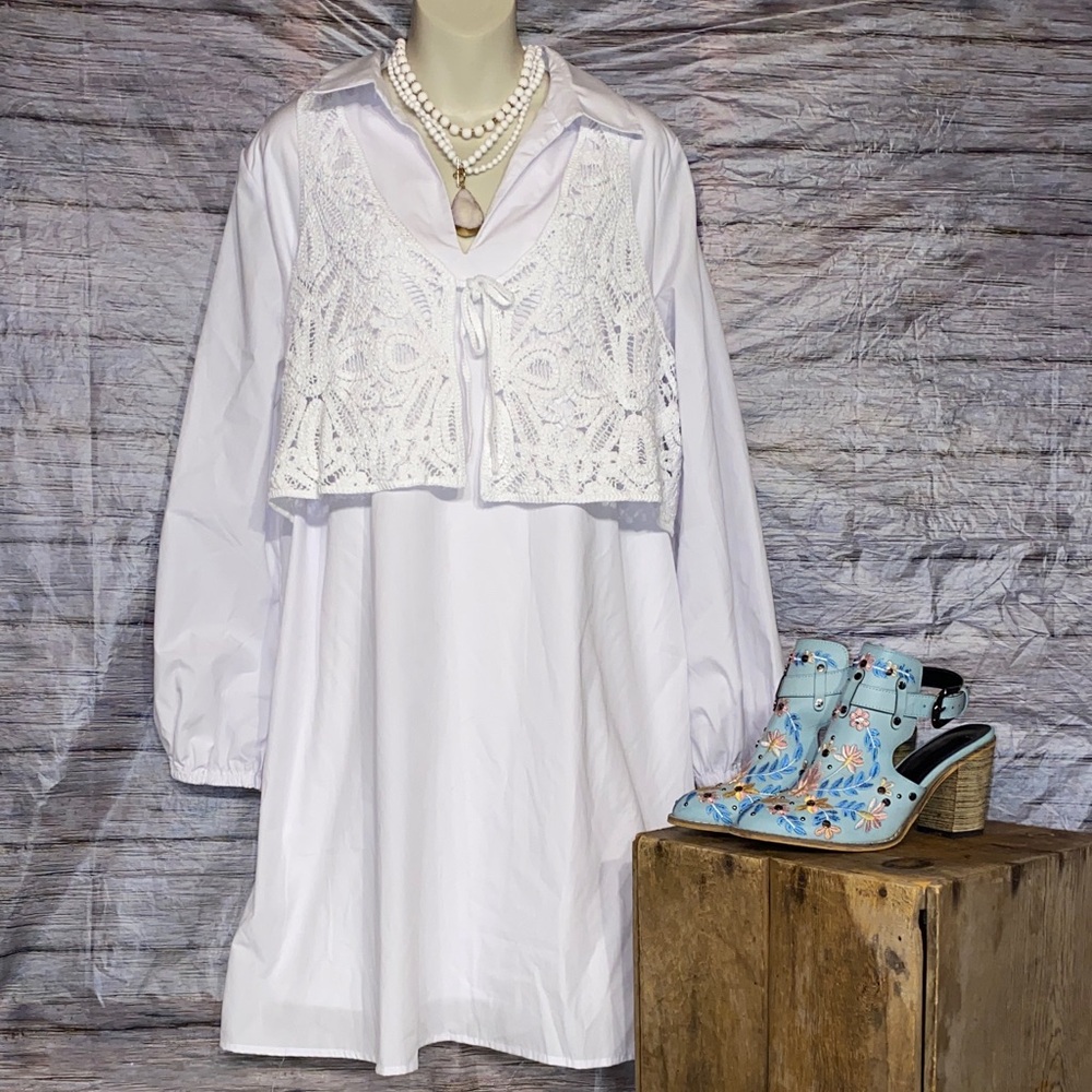 Cato White Dress With Crochet Vest
